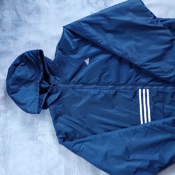 Vintage 90s Adidas Blue Stripes Blue Essential Winter Jacket - Picture 3 of 9